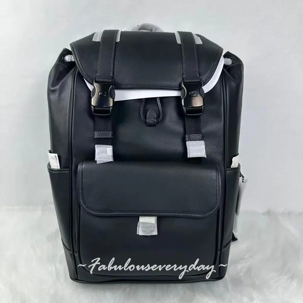 Coach Men's League Flap Backpack Laptop Bag Leather/Gunmetal/Leather CU072 NWT